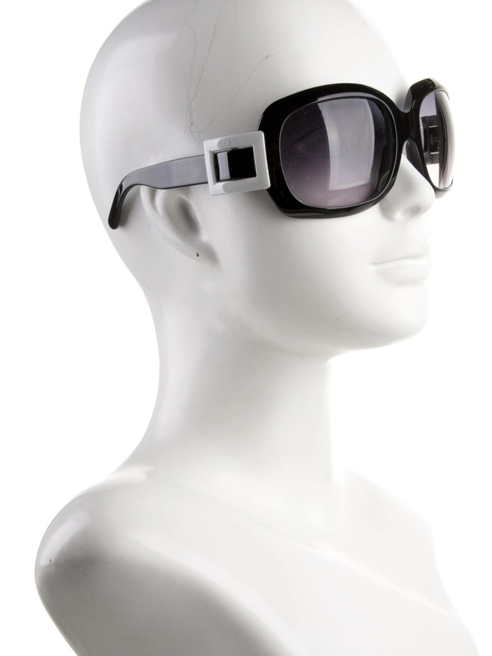 N/WO/T Roger Vivier Paris Oversized Black Sunglasses/Signature White Buckle-NEW